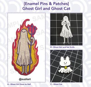 Enamel Pin &amp; Patch - Ghost Girl &amp; Ghost Cat